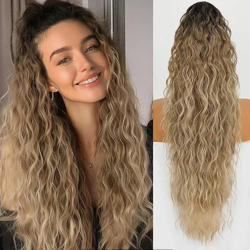 ⏳TIJDELIJK 50% KORTING💥💖 45 cm Krullend, Golvend Frizz-haardikker met Paardenstaart