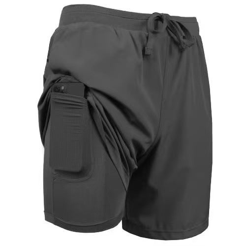 2-in-1 stretchy, actieve en sneldrogende joggingshort met voering voor heren