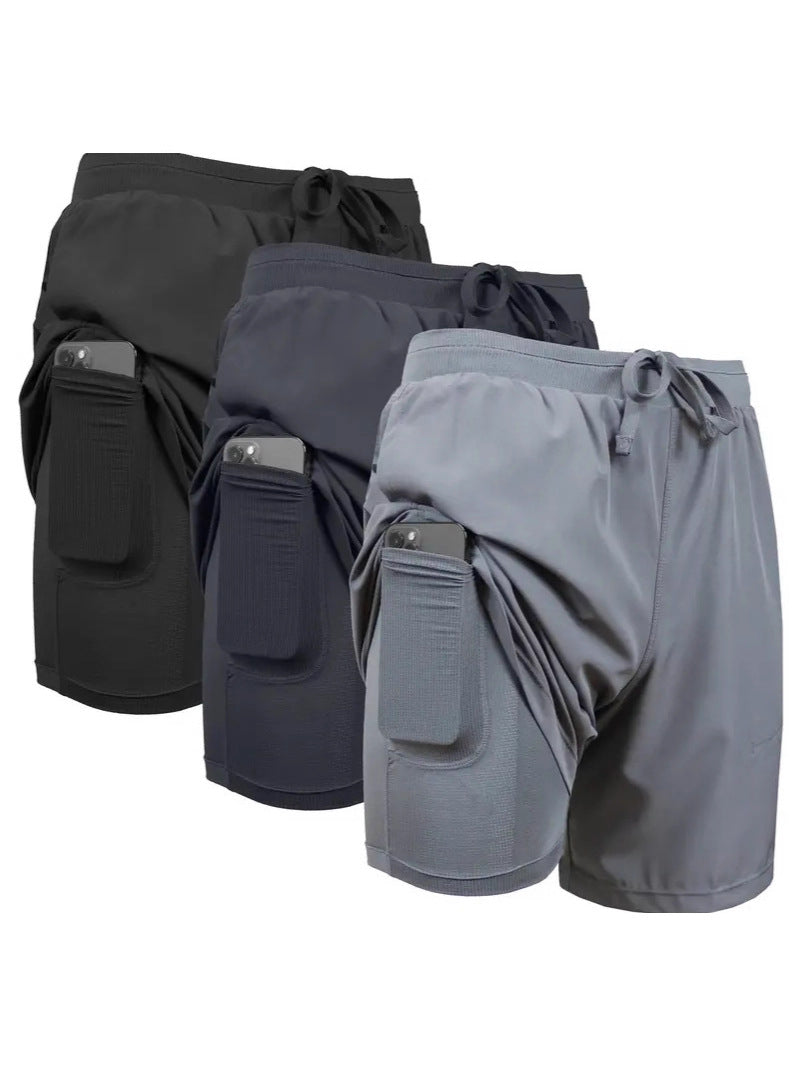 2-in-1 stretchy, actieve en sneldrogende joggingshort met voering voor heren