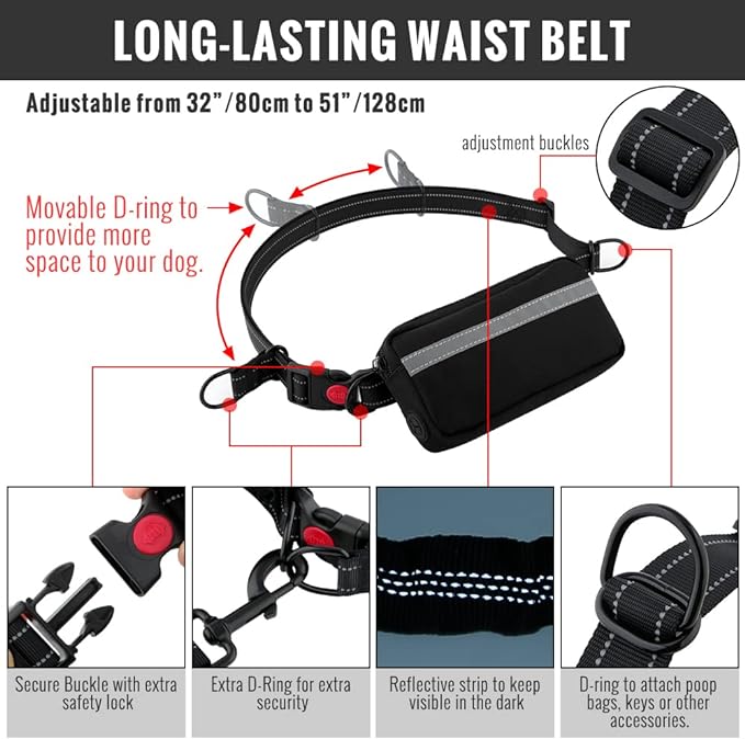 Handsfree hondenriem met praktisch heuptasje