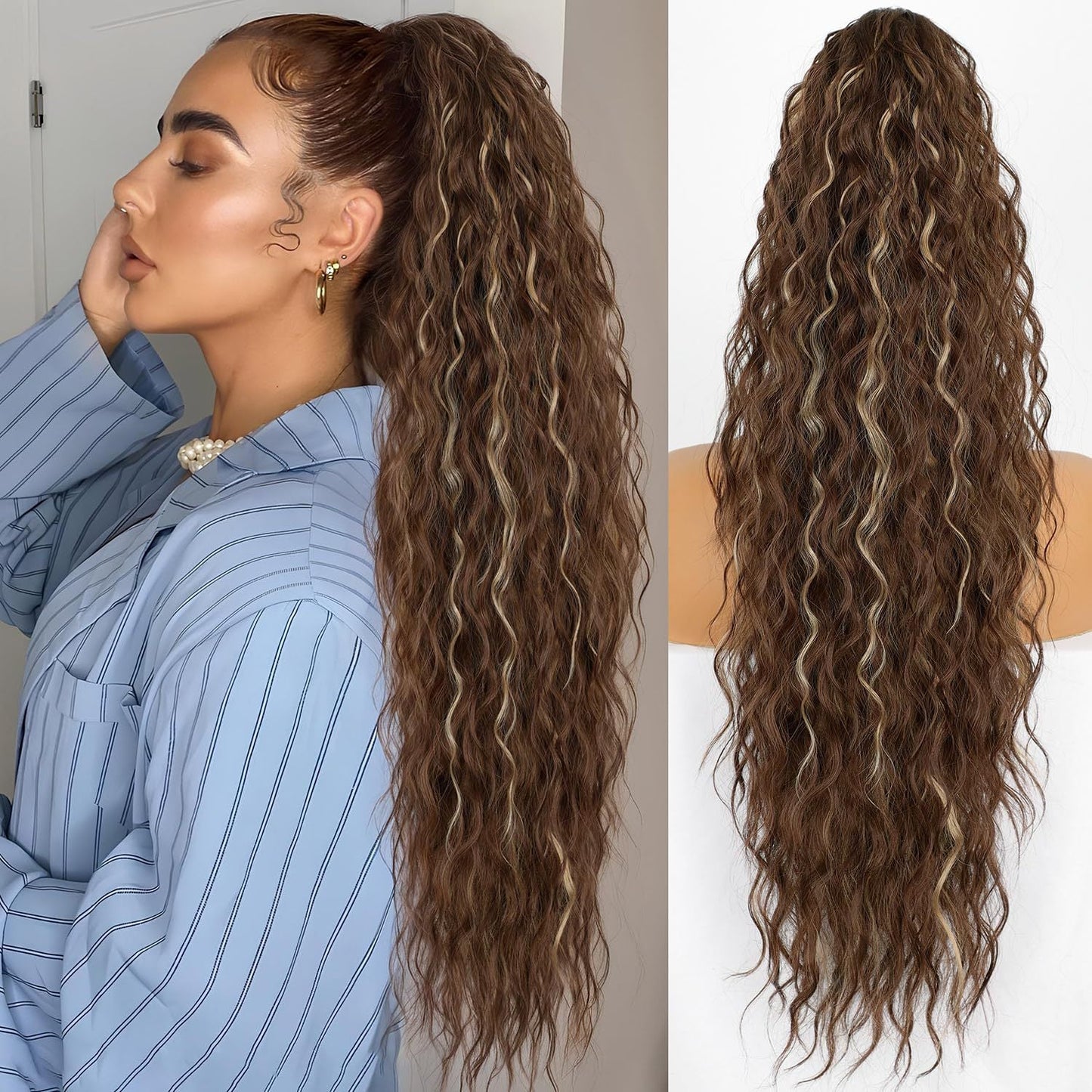⏳TIJDELIJK 50% KORTING💥💖 45 cm Krullend, Golvend Frizz-haardikker met Paardenstaart
