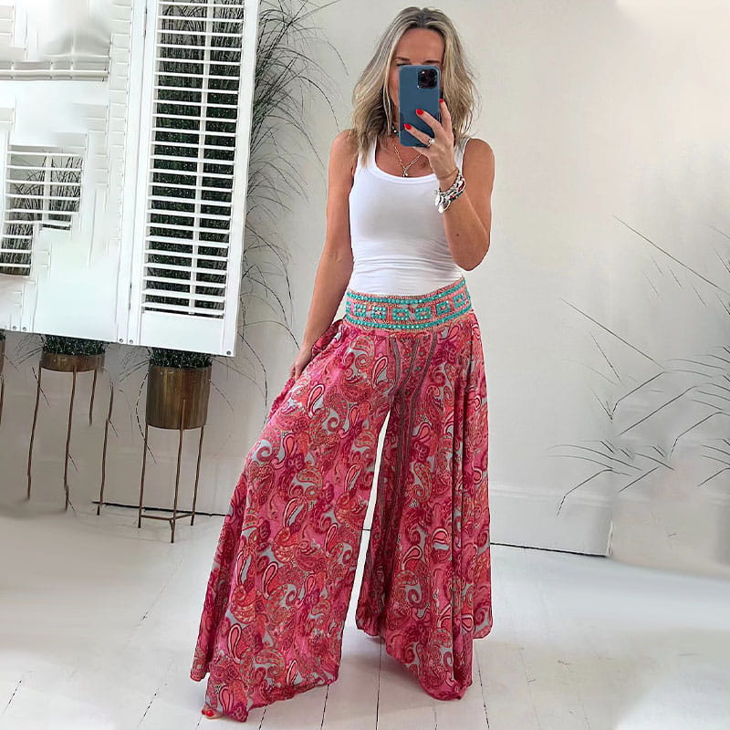 🌸Wat zal ik morgen aantrekken?💥Broek met elastische tailleband en etnisch patroon