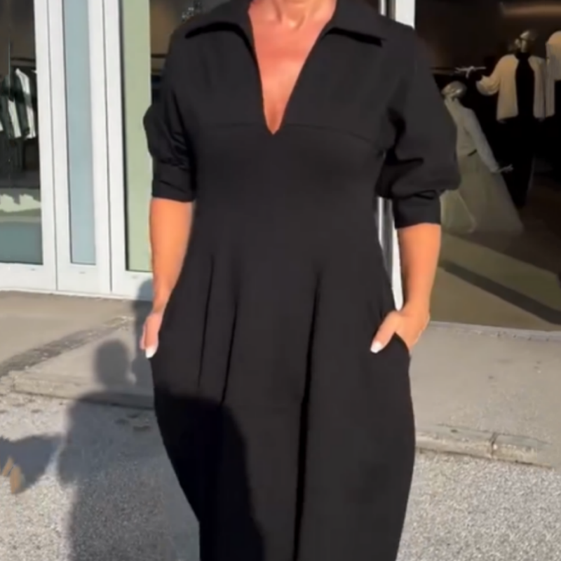 Dames midi-jurk met V-hals en hoge taille
