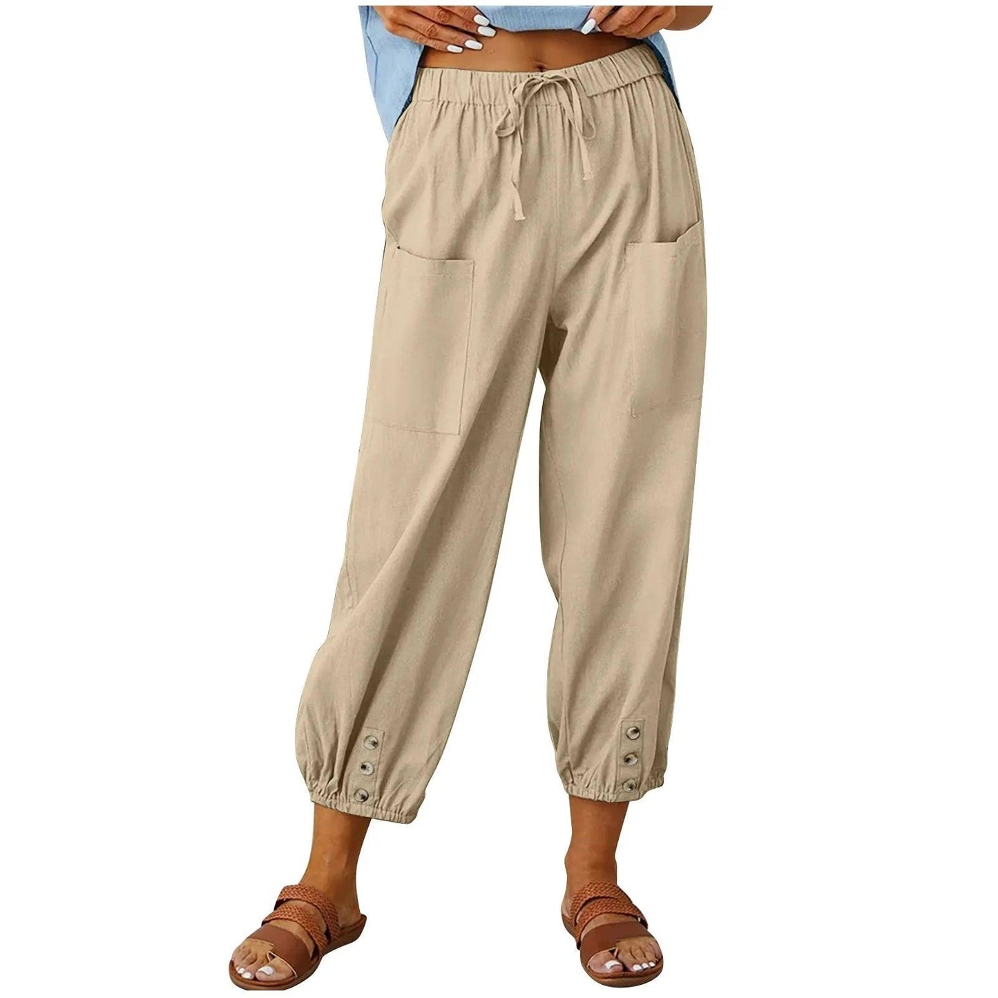 2025 Nieuwe zomerbroeken van katoen en linnen voor vrouwen, Nine Minute Pants