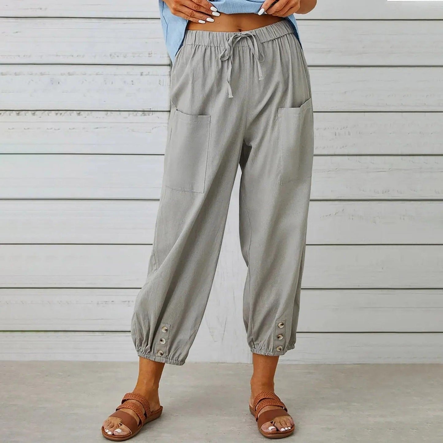 2025 Nieuwe zomerbroeken van katoen en linnen voor vrouwen, Nine Minute Pants