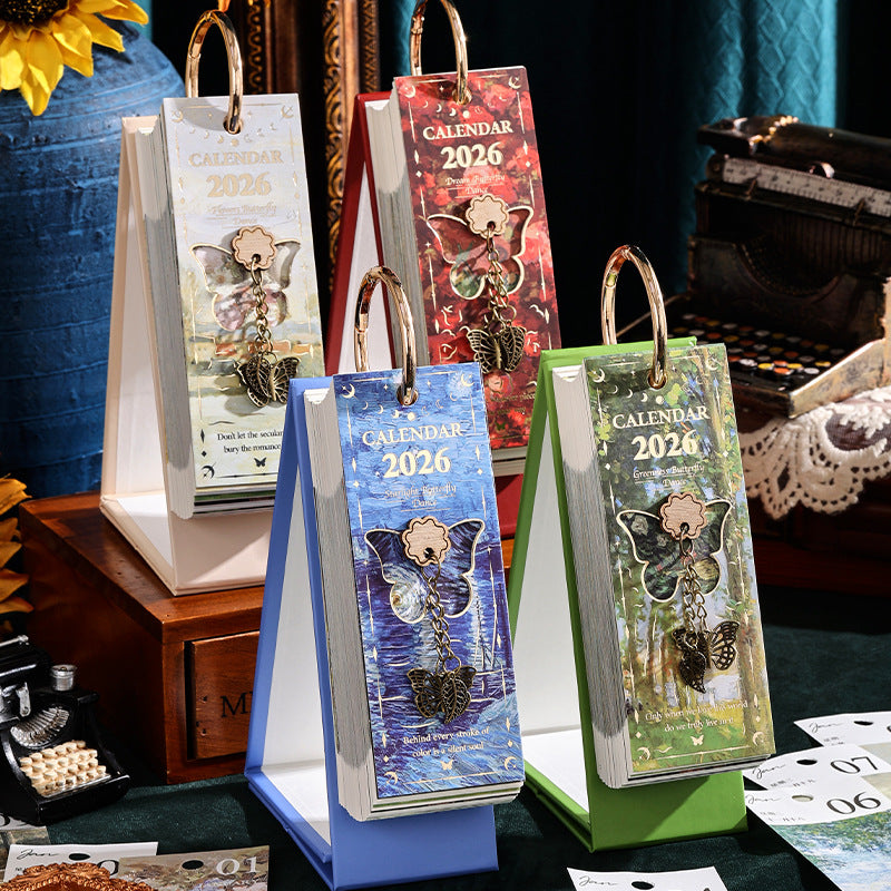 2026 Vintage / Europese stijl olieverfschilderij Flip kalender met vlinder hange
