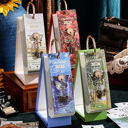2026 Vintage / Europese stijl olieverfschilderij Flip kalender met vlinder hange