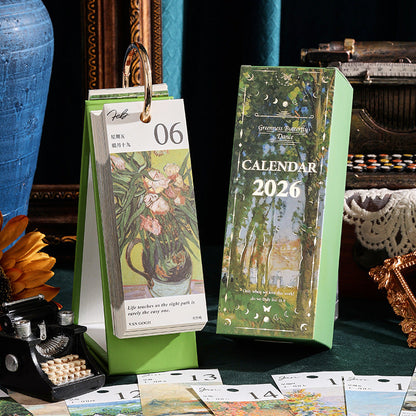 2026 Vintage / Europese stijl olieverfschilderij Flip kalender met vlinder hange