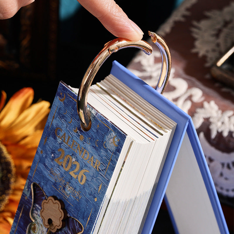 2026 Vintage / Europese stijl olieverfschilderij Flip kalender met vlinder hange