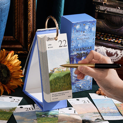 2026 Vintage / Europese stijl olieverfschilderij Flip kalender met vlinder hange