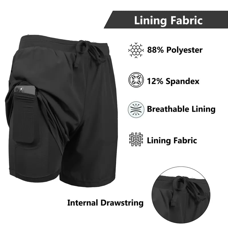 2-in-1 stretchy, actieve en sneldrogende joggingshort met voering voor heren