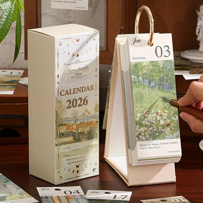 2026 Vintage / Europese stijl olieverfschilderij Flip kalender met vlinder hange