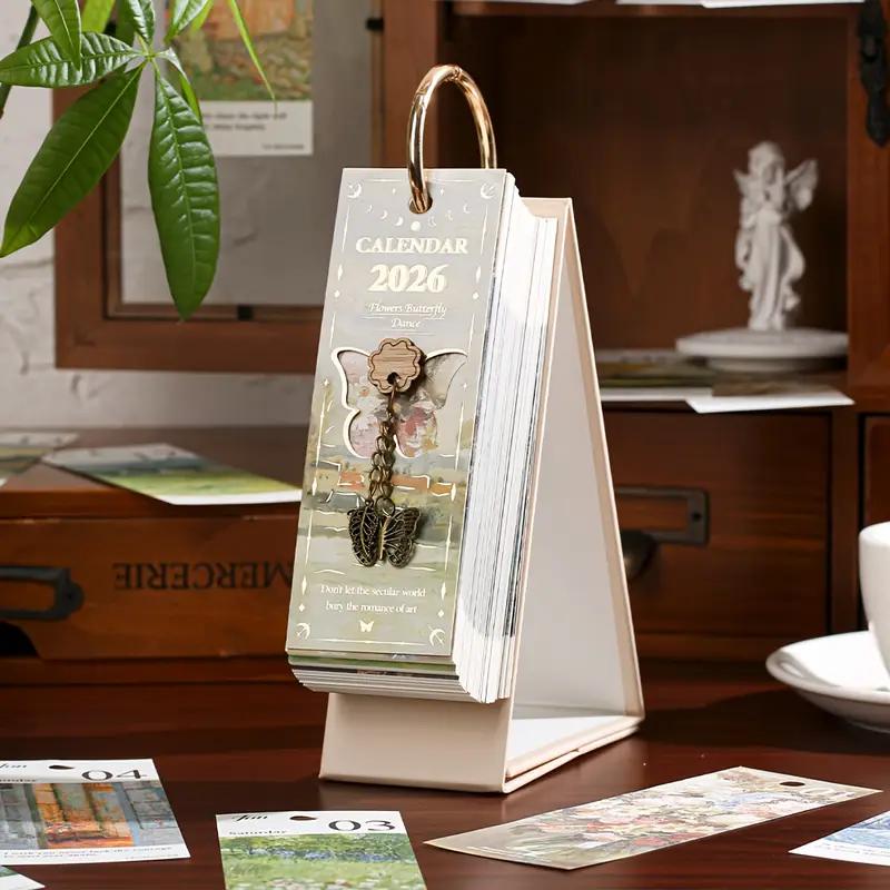 2026 Vintage / Europese stijl olieverfschilderij Flip kalender met vlinder hange