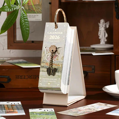 2026 Vintage / Europese stijl olieverfschilderij Flip kalender met vlinder hange