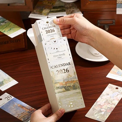2026 Vintage / Europese stijl olieverfschilderij Flip kalender met vlinder hange