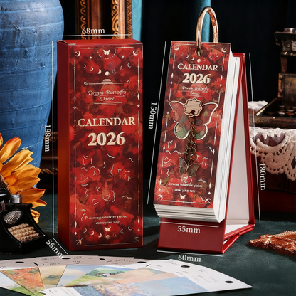 2026 Vintage / Europese stijl olieverfschilderij Flip kalender met vlinder hange
