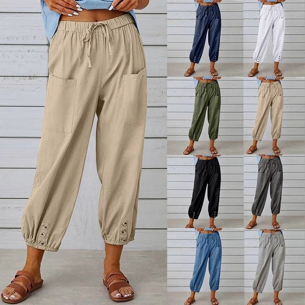 2025 Nieuwe zomerbroeken van katoen en linnen voor vrouwen, Nine Minute Pants