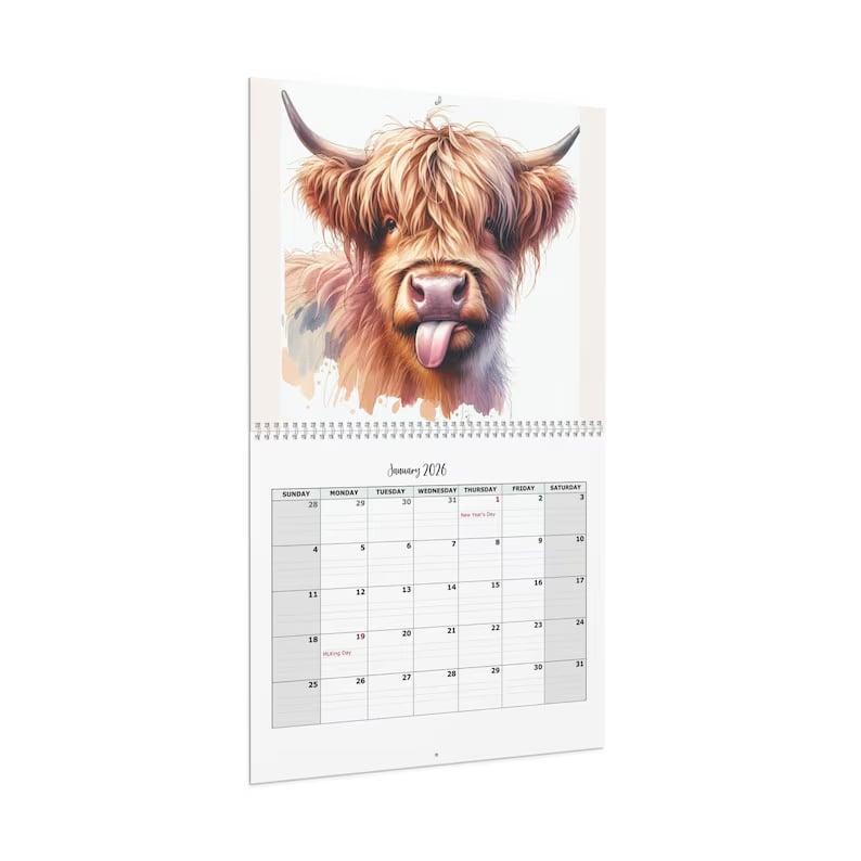 🐮Highland Cow Kalender 2026 – Rustieke boerderij wanddecoratie & maandplanner