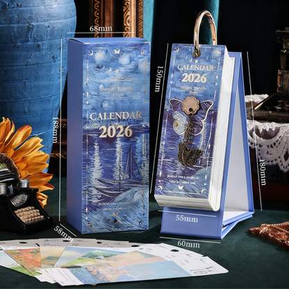 2026 Vintage / Europese stijl olieverfschilderij Flip kalender met vlinder hange