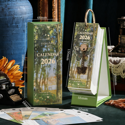 2026 Vintage / Europese stijl olieverfschilderij Flip kalender met vlinder hange