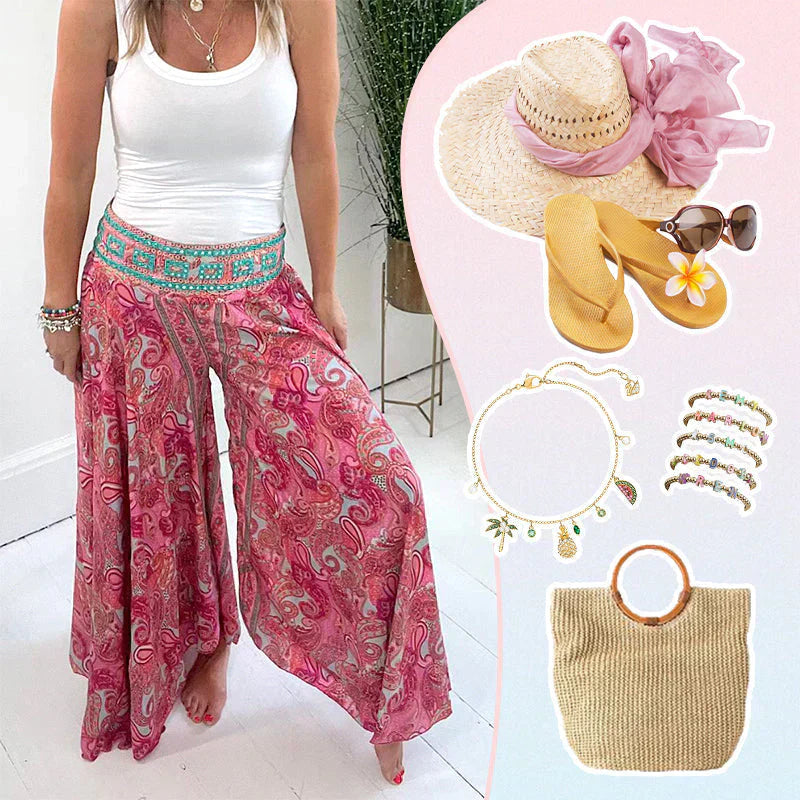 🌸Wat zal ik morgen aantrekken?💥Broek met elastische tailleband en etnisch patroon