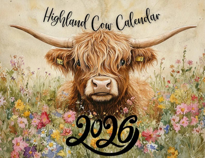 🐮Highland Cow Kalender 2026 – Rustieke boerderij wanddecoratie & maandplanner