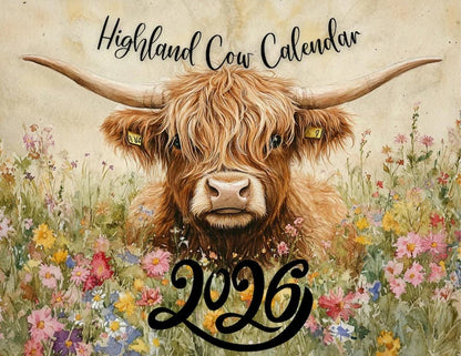 🐮Highland Cow Kalender 2026 – Rustieke boerderij wanddecoratie & maandplanner