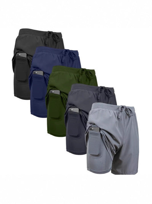 2-in-1 stretchy, actieve en sneldrogende joggingshort met voering voor heren