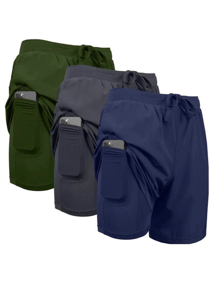 2-in-1 stretchy, actieve en sneldrogende joggingshort met voering voor heren