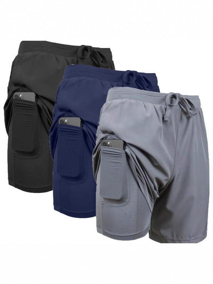 2-in-1 stretchy, actieve en sneldrogende joggingshort met voering voor heren