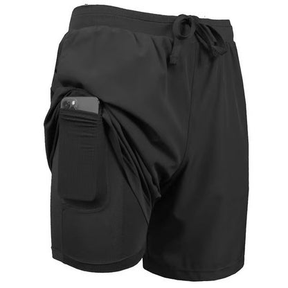 2-in-1 stretchy, actieve en sneldrogende joggingshort met voering voor heren