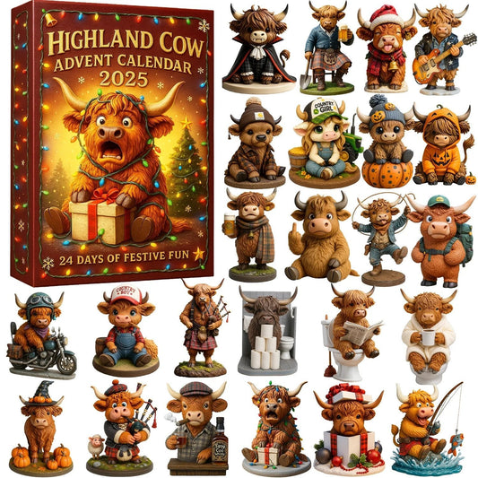 🐮Highland Ku adventskalender 2025🎄 - 3D handgemaakte Highland Koe Pop (24 stuks)