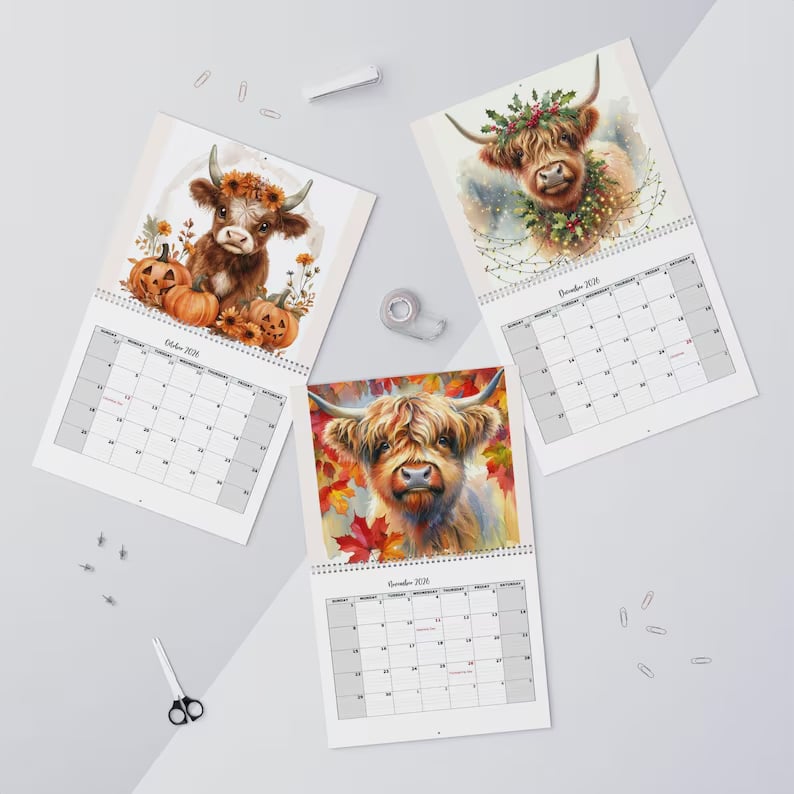 🐮Highland Cow Kalender 2026 – Rustieke boerderij wanddecoratie & maandplanner