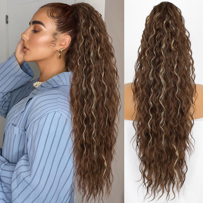 ⏳TIJDELIJK 50% KORTING💥💖 45 cm Krullend, Golvend Frizz-haardikker met Paardenstaart