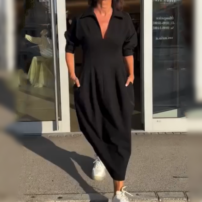 Dames midi-jurk met V-hals en hoge taille