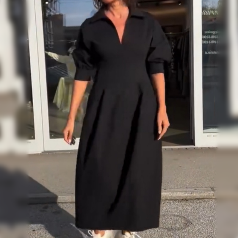 Dames midi-jurk met V-hals en hoge taille