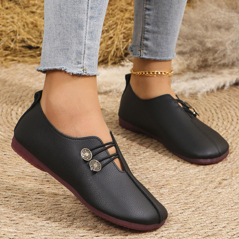 Nieuwe zachte platte lederen schoenen voor dames