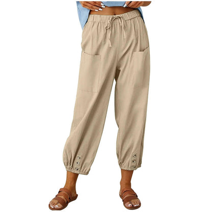 2025 Nieuwe zomerbroeken van katoen en linnen voor vrouwen, Nine Minute Pants