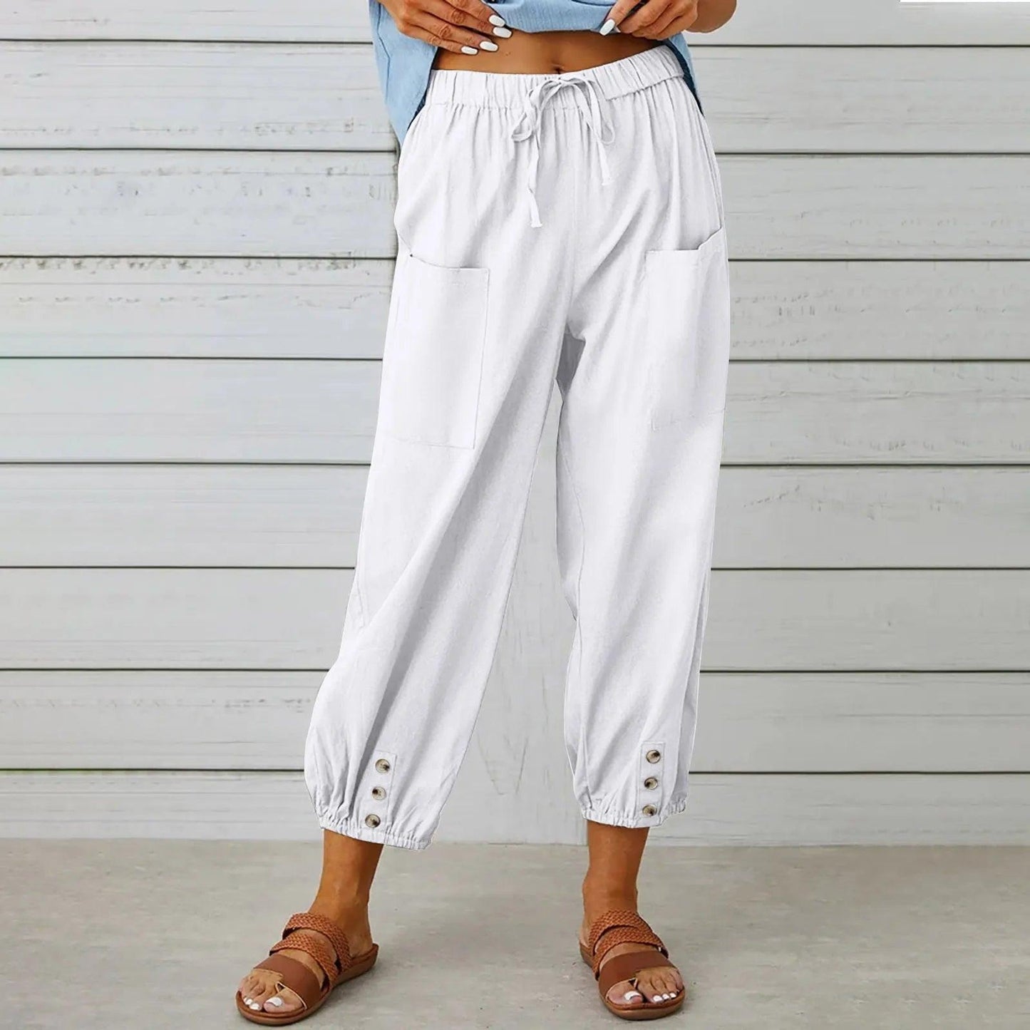 2025 Nieuwe zomerbroeken van katoen en linnen voor vrouwen, Nine Minute Pants