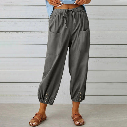 2025 Nieuwe zomerbroeken van katoen en linnen voor vrouwen, Nine Minute Pants